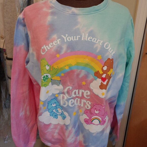 NWOT CARE BEARS TIE DIE Sweatshirt Cheer Your Heart Out rainbow 2021 - Picture 7 of 12